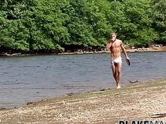 Sporty young men fool around in nature before fucking hardcore
